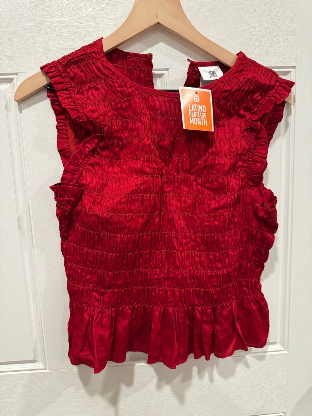 Women's Red Ruffle Smocked Blouse